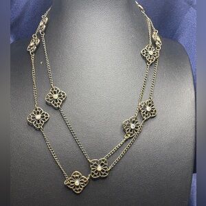 Necklace Premier Design GOLDTONE Floral Design with Aurora Borealis Rhinestones